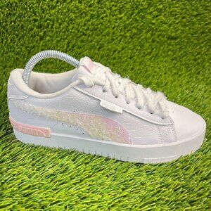 Puma Jada Sequin Girls Boys Size 7C White Pink Walking Leather Shoes Sneakers